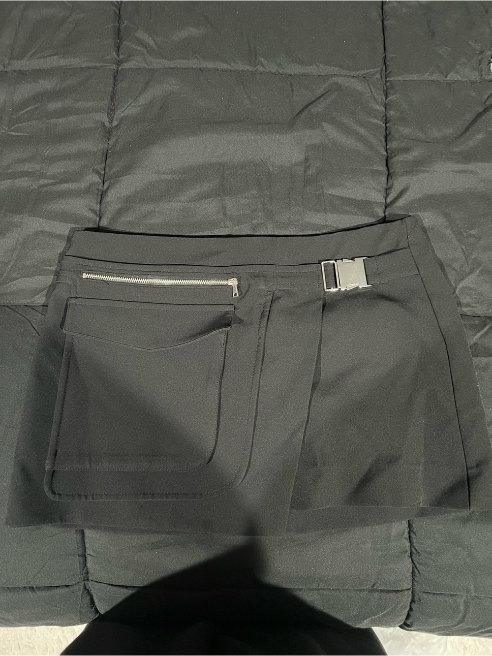 Zara Black Mini Skort with Buckle and Zip Pocket